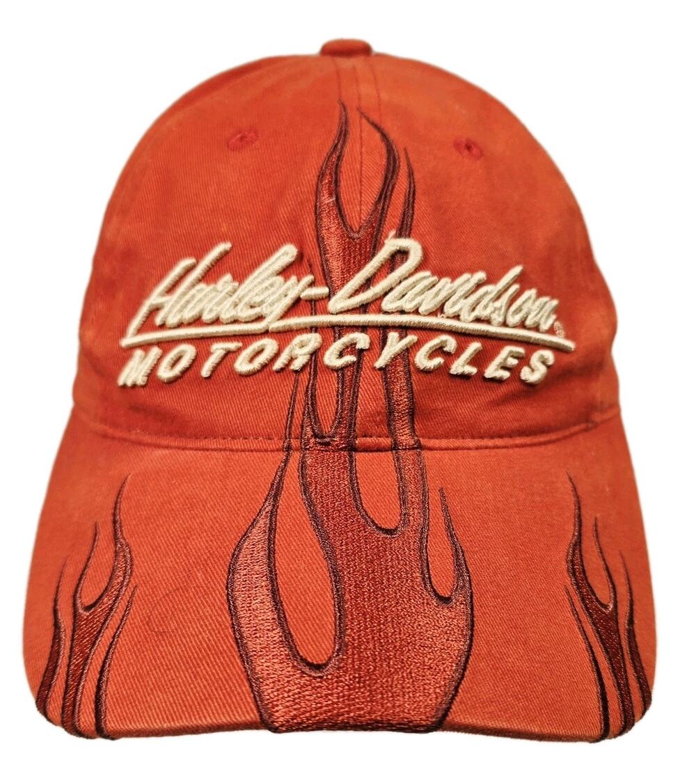 Vintage Harley-Davidson Adjustable Baseball Cap Orange Flames Lebanon, NH